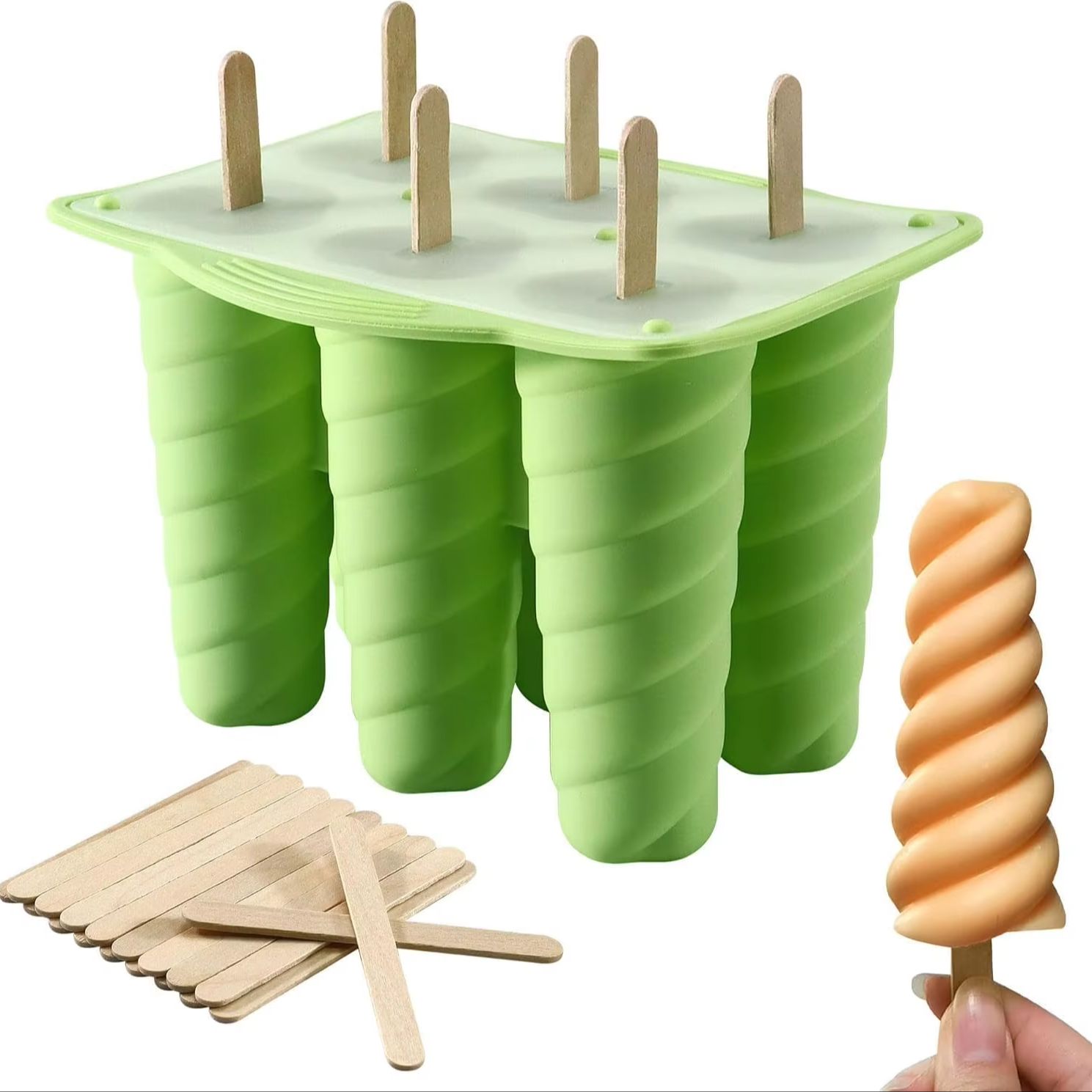 Art Craft Ice Cream - DIY Silicone Popsicle Mold 6-Cavity, Homemade